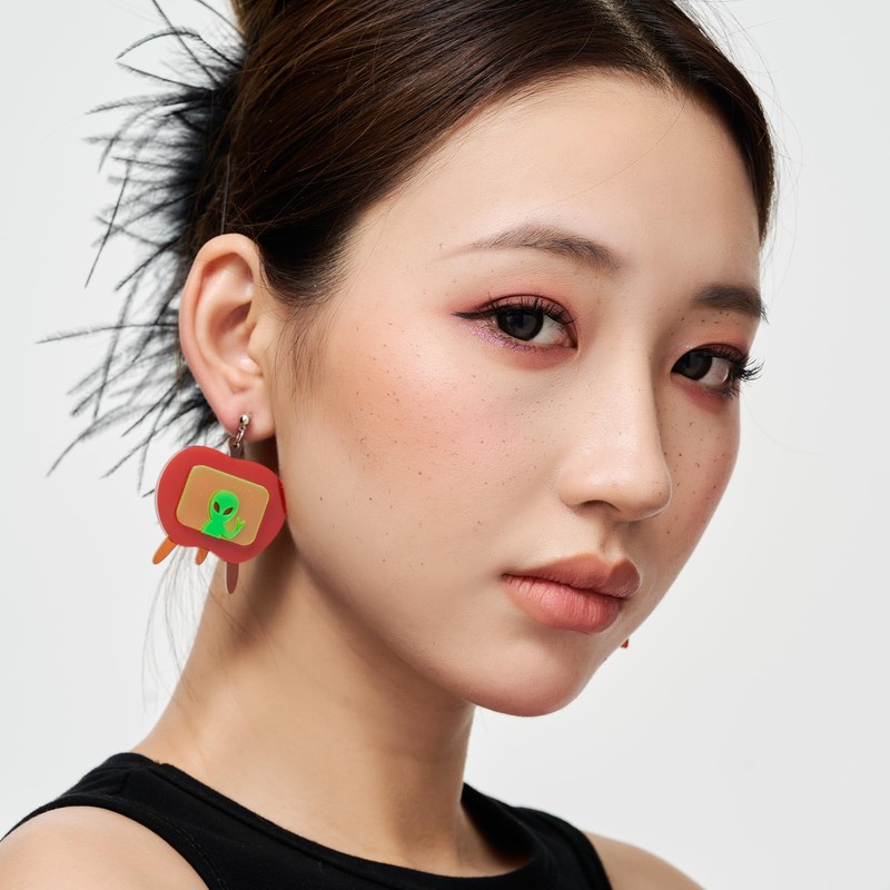 WOOYAS Acrylic Clip on Earrings, Statement Dangle Earrings Cute Clip