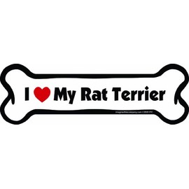 Imagine This Company I Love My Breed Bone Shaped Pet Magnet; Removable Magnets for Cars, Fridges, Lockers & More, Stylish Pet Inspired Car Accessories, 2 x 7 inches, 1 Item, White/Black, Rat Terrier