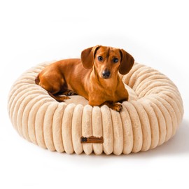 MEWOOFUN Cat Beds for Indoor Cats, Cat Donut Kitten Bed Washable, Fluffy Pet Bed with Non-Slip Bottom, Calming Round Bed for Puppy and Small Cat (Camel, 64x64x18cm)