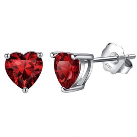 Bellitia Jewelry 925 Women's Birthstone Gemstone Stud Earrings with Garnet, Heart Earrings for Women, Hypoallergenic Earrings, Gift for Birthday, Red Stone Jewellery Set, Sterling Silver, Garnet