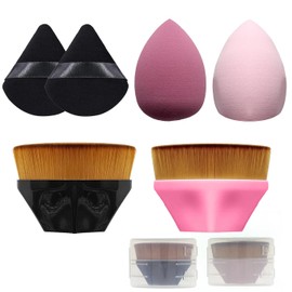 AYNKH 2 x make-up brushes, 2 x make-up sponges, 2 x make-up sponge, soft-touch ribbed design, flowers, foundation, brush, make-up brush set, suitable for mixing liquid, concealer, premium cream