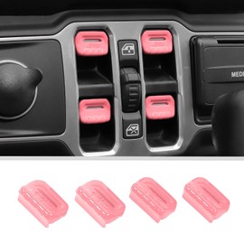JWWY Window Switch Button Power Window Control Knob Window Control Protection Cover Trim Compatible with 2018-2024+Jeep Wrangler JL JLU Gladiator JT Interior Accessories ABS 4pcs Pink