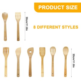 Bamboo Cooking Utensils, 8 PCS 30 cm Wooden Spoon Set, Bamboo Spoon Wooden Spatula Spoons Kitchen Utensils Eco Friendly Bamboo Cooking Utensils for Cooking Kitchen Mixing