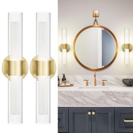 kudos Gold Modern Sconces Wall Lighting, 2Pc Wall Sconces with Clear Glass and Frosted Glass, Modern LED Vanity Light for Bathroom, 3000K/4500K/6000K Adjustable,KDVL06-GD-2-2PK