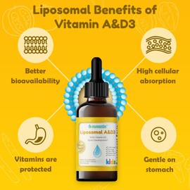 Nuvamin – Liquid Liposomal Vitamin A & D3 Drops with K2 for Baby Toddlers Kids & Adults, 800 IU/mL, 2 Fl.Oz (60ml), 120 Daily Serving, Great Taste - All Natural - Superior Absorption, Lemon Flavor