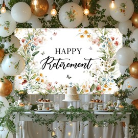 Avezano Happy Retirement Banner Wildflower Themed Happy Retirement Party Decorations Backdrop Floral We Will Miss You Going Away Retire Party Decor 70.8 x 43.3 Inch