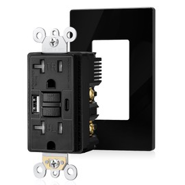 SURAIELEC 20 Amp GFCI Outlet with USB Ports, Self-Test GFCI Combination with USB-C & USB-A, Tamper-Resistant GFCI Electrical Outlet, GFCI USB Outlet with Screwless Wall Plate, ETL Listed,Black,1-Pack