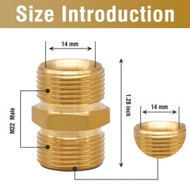 Napredak pressure washer hose coupler, M22-14mm male thread extension adapter, solid brass nipple fitting for connecting power hose and washer gun