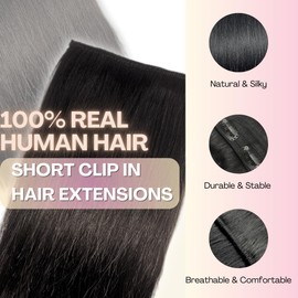 2 Pcs Short Hair Extensions, Extensions Clip in Human Hair, Hair Pieces for Women 10 Inch Natural Black