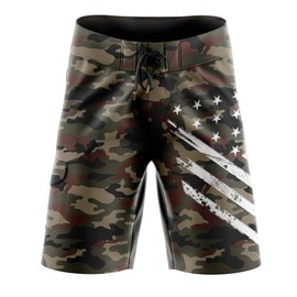 Tactical Pro Supply American Flag Board Shorts, Escudo Blanco Desert Camo, 38