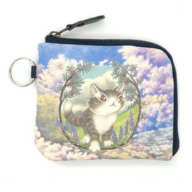 Wachifurudo Dayan Cat Dayan Genuine Leather Wallet and Pass Case in One Piece Boundary Passparse, blue