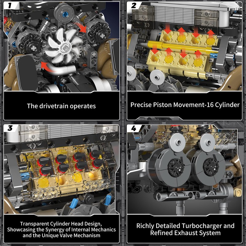 Mould King 10131 W16 Engine Building Blocks Sets, V8 Engine