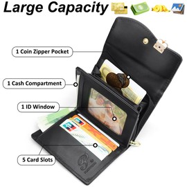 HNOOM Women's Purse Made of Smooth and Soft PU Leather Purse Women's Small and Short Format Purse with Zip and Press Stud and Many Compartments, S-black, Beautiful