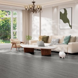Durteljana Peel and Stick Floor Tiles Vinyl Flooring Roll 23"x 393"/64 Sq.Ft Linoleum Laminate Floor Tiles Peel and Stick Self Adhesive Waterproof Grey Wood Plank Sheet Flooring Sticker for Home Room