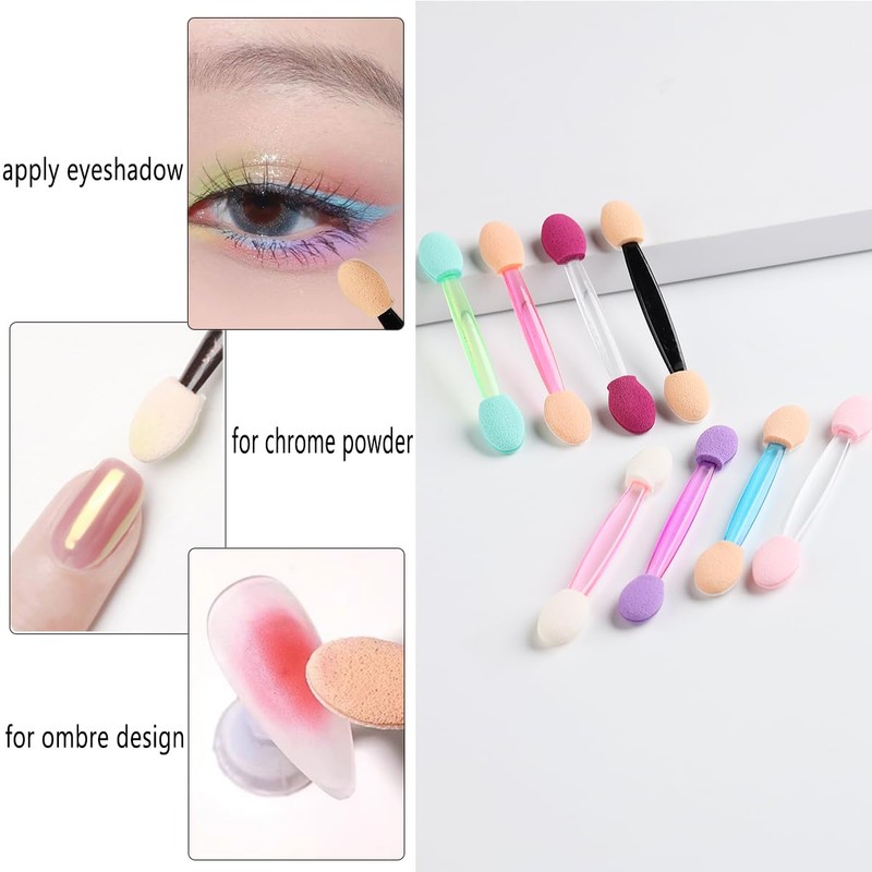 Fcozpjk 50PCS Chrome Nail Powder Applicator Brushes With Storage Box