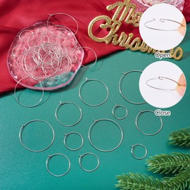 Pandahall 70Pcs Wine Glass Charm Rings 7 Sizes Round Hoop Earrings Stainless Steel Round Hoop Earrings Findings Open Earring Hoops for DIY Jewelry Craft Christmas Party Supplies