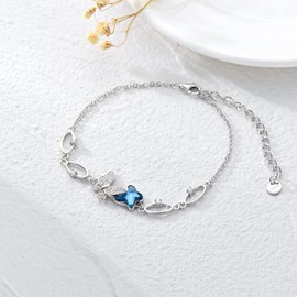 Flpruy Butterfly/Dragonfly Bracelet, Jewellery Butterfly Dragonfly Blue/Purple Crystal Bridesmaids Bracelet 925 Silver Ladies Birthday Graduation Gift for Girls Women, Sterling Silver