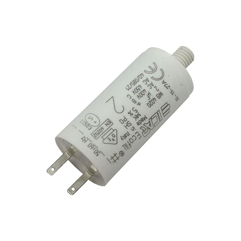 Starting Capacitor Motor Capacitor 2µF 450V 25x51mm Plug 2.8x0.8mm ICAR