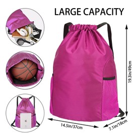 chongning Drawstring Gym Bag, Large Sports Backpack, Waterproof Drawstring Bag Bring Two Side Pockets, Swim Bags for Women Men, Gym Sack for School Sports Swimming Gym Travel Beach (Rose)