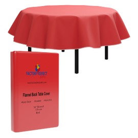 Exquisite Red Vinyl Tablecloths - 70 in. Round - Pack of 1 Round Tablecloth - Red Flannel Backed Vinyl Tablecloths for Round Tables - Plastic Table Cloths with Flannel Backing - Waterproof