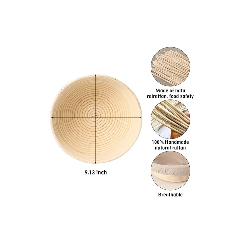 2pcs 9 inch Banneton Bread Proofing Basket with Liner, Sourdough