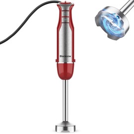 Blackcow Immersion Blender,800W Electric Hand Blender with 6-Speed&Turbo,Stainless Steel Corded Hand Mixer for kitchen,3D 4-Blade（Red)