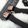 sourcing map Lady Fingerless Stripes Prints Fabric Arm Long Gloves