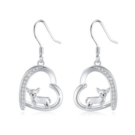 Animal Earrings 925 Sterling Silver Love CZ Earrings Animal Dog Pendant Jewellery Gift for Mother Daughter Girlfriend, Sterling Silver