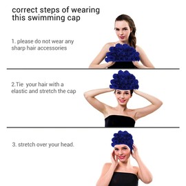 Swimming Cap for Women, Haofy Retro Vintage Style Swimming Cap with Flower Blossom Design, Waterproof Swimming Caps Swimming Cap for Girls Adults for Long Medium Hair, Blue