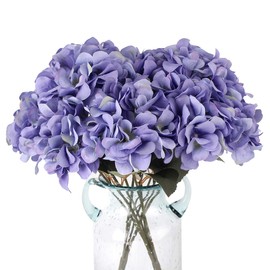 Jim's Cabin Artificial Flowers Silk Hydrangea Flowers 1Bouquet with 5 Big Heads Fake Flower Bunch for Women Bedroom Wedding Cabin Decor DIY（Purple）