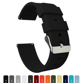 BARTON WATCH BANDS Soft Silicone Quick Release Watch Band Straps, Black, 20mm