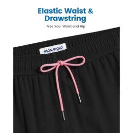 maamgic Swim Trunks Men 2 in 1 Mens Bathing Suit 7 Inch Quick Dry Mens Swimming Trunks with Zipper Pockets Pink-Black