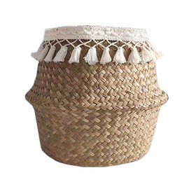 Yeaphy Woven Seagrass Basket, Large Storage Laundry Woven Seagrass Tote Belly Basket, Multipurpose, Foldable, Rustic, Brown