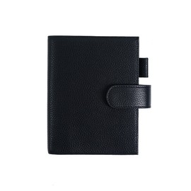 Moterm Leather Cover for A6 Notebook - Fits Hobonichi Cousin, Stalogy and Midori MD Planner, with Pen Loop, Card Slots and Back Pocket (Pebble Black)