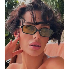 ZIMUSUN Retro Rectangle Sunglasses for Women Men 90s Small Square Frame Sun Glasses(A5 Black/Orange)