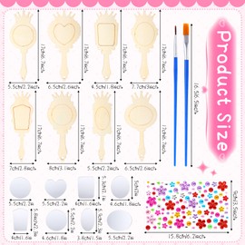 RoundFunny 24 Pack Wooden Mirror Craft for Girls DIY Decorate You Own Princess Mirrors Wooden Hand Mirror Small Mirrors for Crafts Paint Princess Party Decorations Birthday Supplies Favors