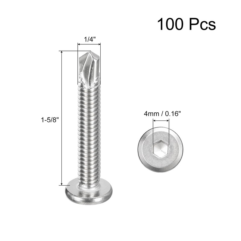 uxcell Hex Socket Self Tapping Screws, 1/4 x 1-5/8" 410