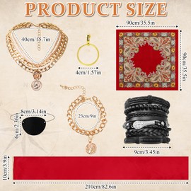 Pirate Costume Accessories Set for Women Pirate Head Scarf Pirate Sash Belt Necklace Bracelets Eye Patch Earrings Dress Accessories for Cosplay Party Pirate Dress-Up Parties Carnival (7 Pcs)