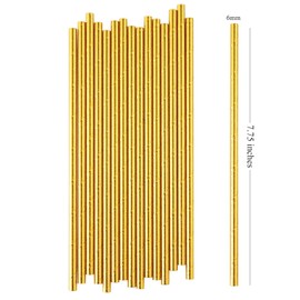ALINK Gold Foil Paper Straws, Biodegradable Disposable Drinking Straws for Birthday, Wedding, Bridal/Baby Shower, Christmas Decorations and Party Supplies, Pack of 100