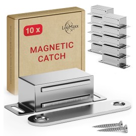 LouMaxx Magnetic Door Catch Strong - 4kg Holding Force - Set of 10 in Stainless Steel - Cabinet & Door Magnets