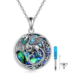 ONEFINITY Dragon Urn Necklace for Ashes Sterling Silver Dragon Cremation Jewelry for Ashes Abalone Shell Dragon Memory Jewelry for Women Men