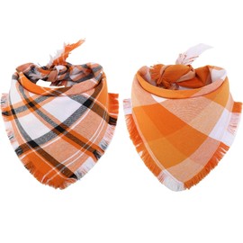 Paquete de 2 pañuelos de otoño para perro, bandana de Acción de Gracias, color naranja, a cuadros, reversibles, para niños, niñas, día festivo