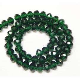 Pack of 65 Czech Bohemian Crystal Beads, 8 x 6 mm, Czech Beads, CZ Glass Cut Beads, Faceted Rondelle (Dark Green)