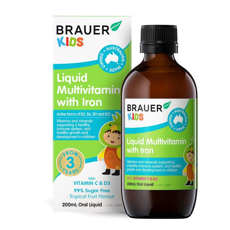 Brauer Natural Kids Liquid Multivitamin with Iron 200 ml, Multicolor