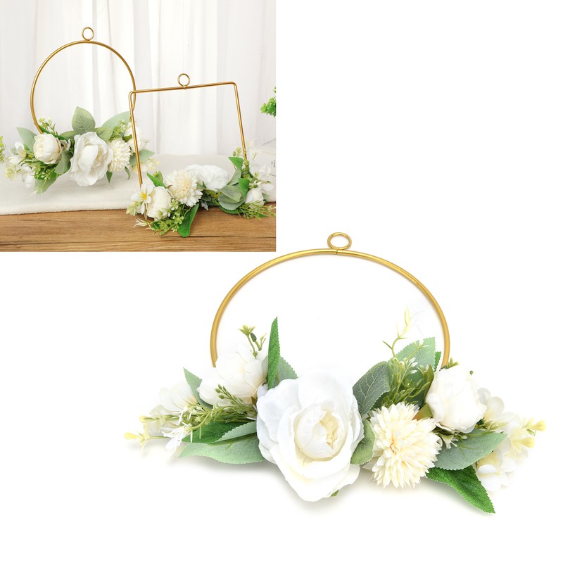 Floral Hoop Metal Ring Wreath Artificial Wall Hanging Wreath for