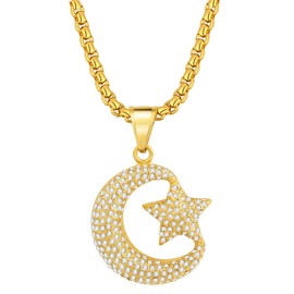 OIDEA Men's Necklace with Star Moon Pendant: Stainless Steel Gold Chain with Rhinestones Hip-Pop Rapper Punk Rock Gold Chain Jewellery Gift for Men Boys, Stainless Steel, Rhinestone