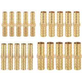 THETAG 20 Piece Hose Connector Set, 4 Sizes Hose Connector 6 mm/8 mm/10 mm/12 mm Brass Hose Connector Set for Air Line, Water Pipe, Fuel Line, Oil Line
