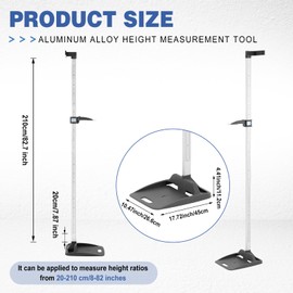 Gemscream Aluminum Alloy Height Measurement Tool for Wall Portable Stadiometer Height Measuring Rod Gauge for Home, Office, Gym, Physical Examination, 8-82 Inch/ 20-210cm