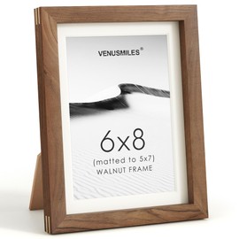 6x8 Picture Frame, USA-Sourced Natural Walnut Wood Photo Collage Frame with HD Tempered Glass, Modern Simple 6 x 8 Wooden Frame Matted to 5x7, Gallery Wall Frames for Art, Wall or Tabletop Display