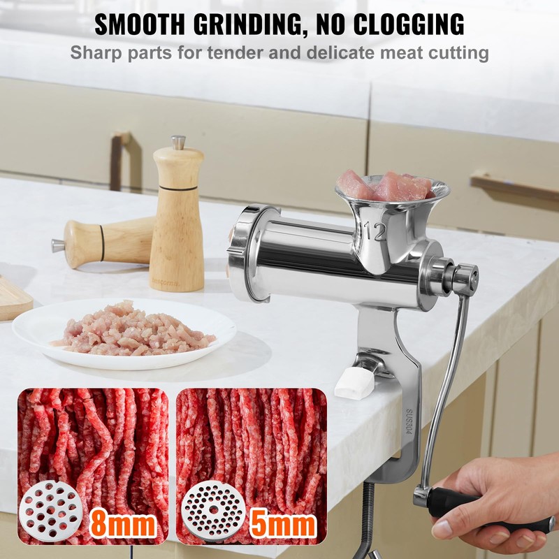 Happybuy Manual Meat Grinder, 304 Stainless Steel, with Table Clamp